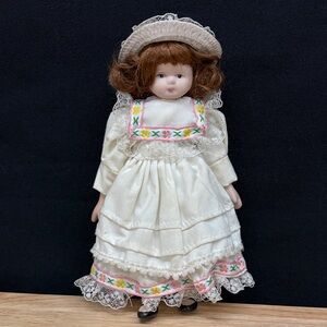 VTG 8” Porcelain Doll with White Dress